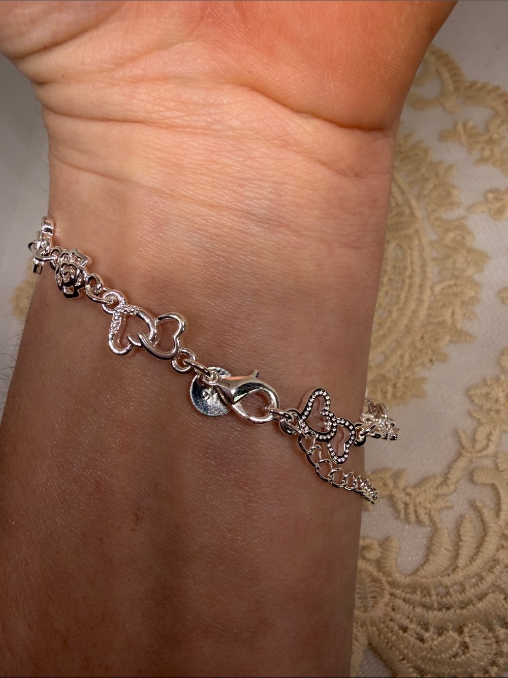 925 Sterling Silver Rose & Open Heart Bracelet | Romantic Cottagecore - Picture 4 of 7
